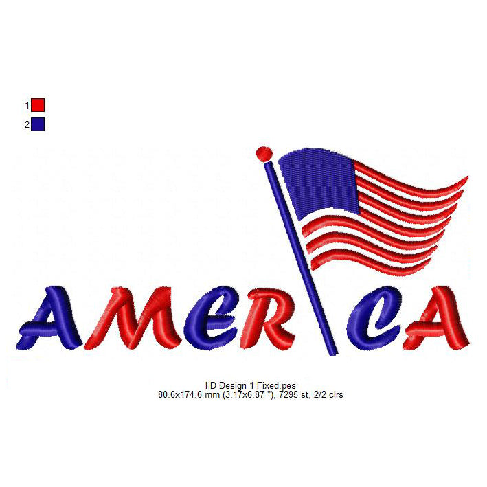 US Independence Day July 4th Machine Embroidery Digitized Design Files