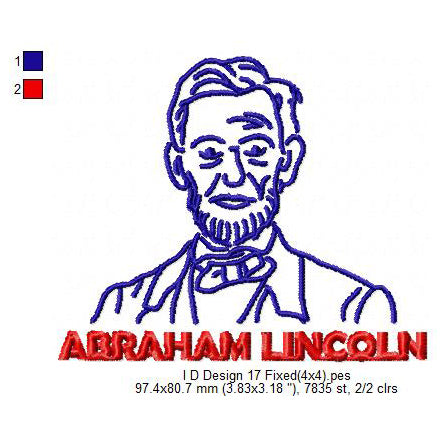 USA Independence Day Abraham Lincoln Machine Embroidery Digitized Design Files