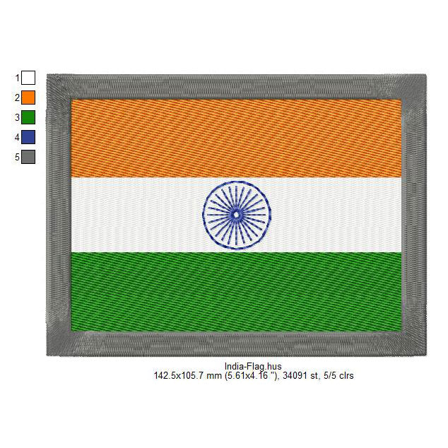 India Flag Indian Machine Embroidery Digitized Design Files | Dst | Pes | Hus | VP3