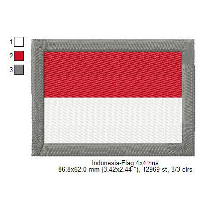 Indonesia Flag Indonesian Machine Embroidery Digitized Design Files | Dst | Pes | Hus | VP3