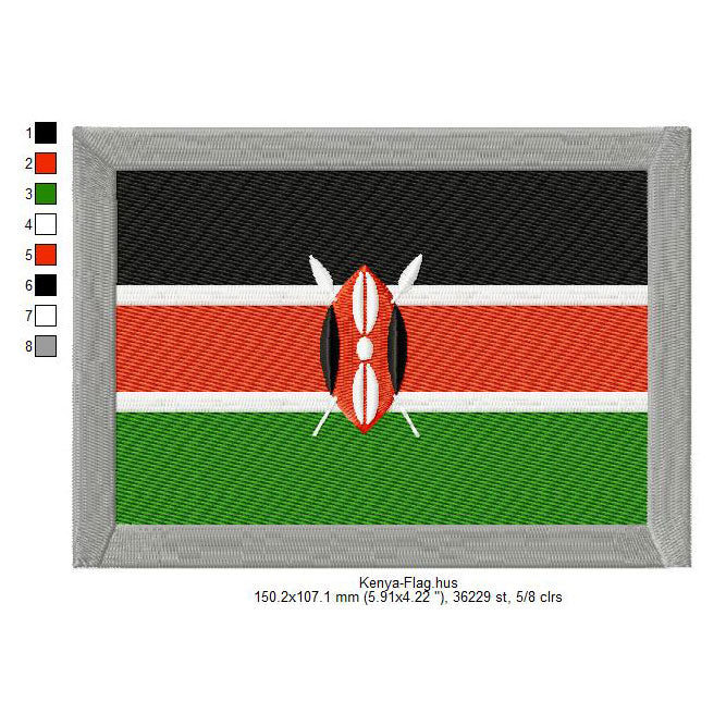 Kenya Flag Kenyans Machine Embroidery Digitized Design Files | Dst | Pes | Hus | VP3