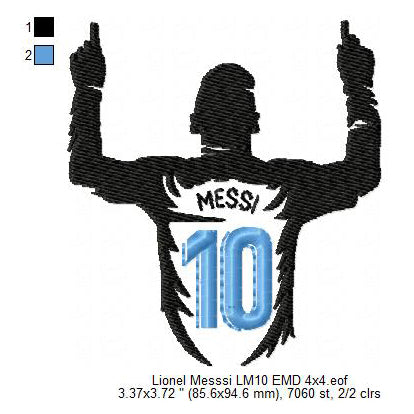 Lionel Messi LM10 Silhouette Celebration Machine Embroidery Digitized Design Files