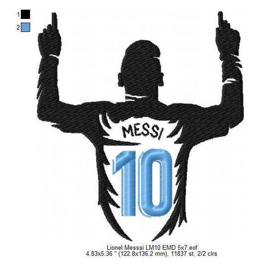 Lionel Messi LM10 Silhouette Celebration Machine Embroidery Digitized Design Files