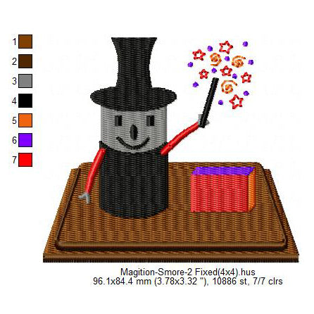 Magician Smore Marshmallow Cartoon Machine Embroidery Digitized Design Files