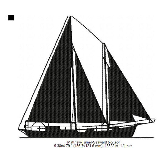 Matthew Turner Seaward Ship Silhouette Machine Embroidery Digitized Design Files