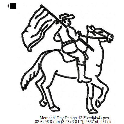 Horseback Riding With Flag Memorial Day Machine Embroidery Digitized Design Files