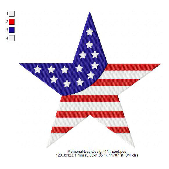 USA Star Flag Memorial Day USA May 26 Machine Embroidery Digitized Design Files