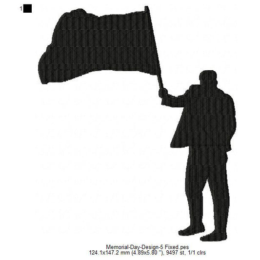 Memorial Day Waving Flag Silhouette May 26 Machine Embroidery Digitized Design Files