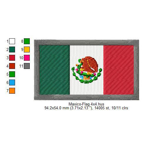Mexico Flag Mexican Machine Embroidery Digitized Design Files | Dst | Pes | Hus | VP3