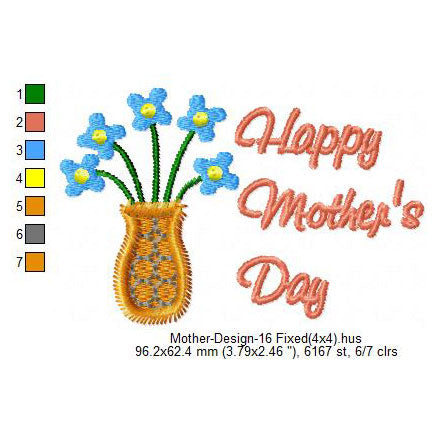 Happy Mother's Day Flower Machine Embroidery Digitized Design Files