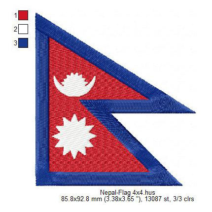 Nepal Flag Nepalis Machine Embroidery Digitized Design Files | Dst | Pes | Hus | VP3