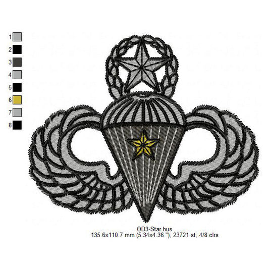 The Master Parachutist Badge Insignia Patch Machine Embroidery Digitized Design Files