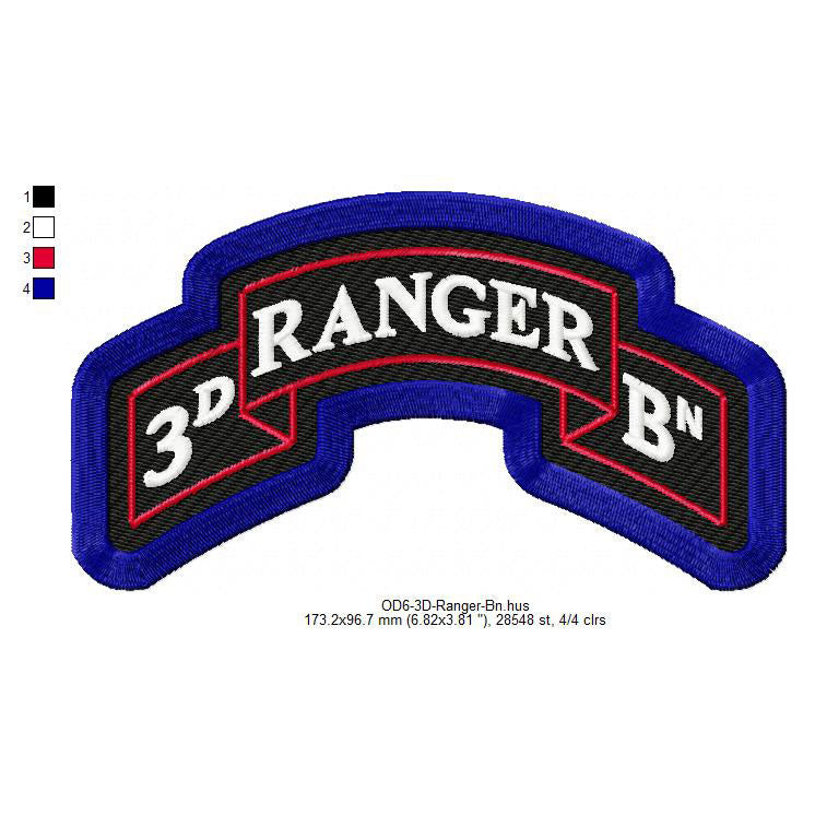 Code 3 Ranger US Army 3rd Ranger Battalion Insignia Machine Embroidery Digitized Des ...