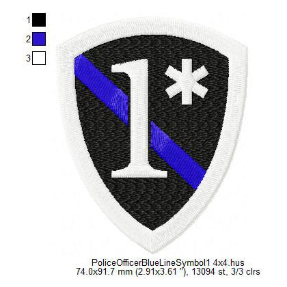 Thin Blue Line 1 Badge Machine Embroidery Digitized Design Files