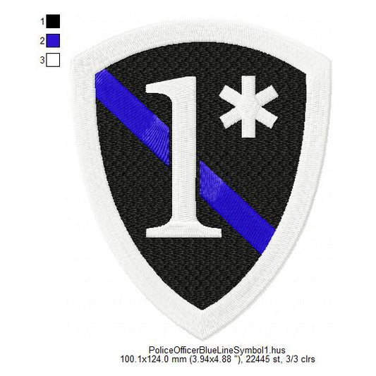 Thin Blue Line 1 Badge Machine Embroidery Digitized Design Files