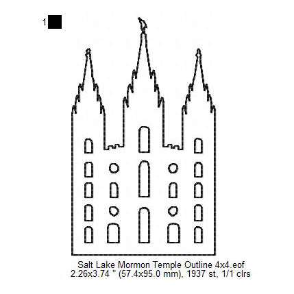 Salt Lake City LDS Temple Outline Machine Embroidery Digitized Design Files