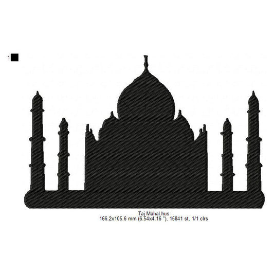 Taj Mahal Shadow Silhouette Machine Embroidery Digitized Design Files