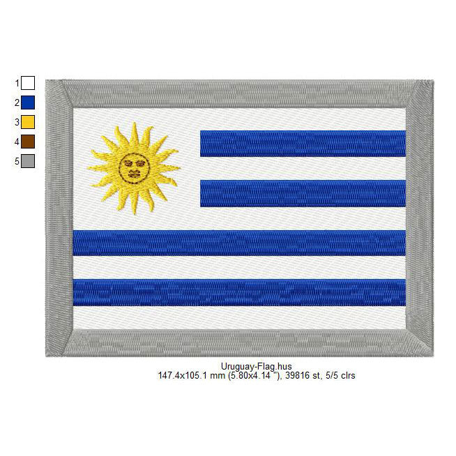 Uruguay Flag Uruguayan Machine Embroidery Digitized Design Files | Dst | Pes | Hus | VP3