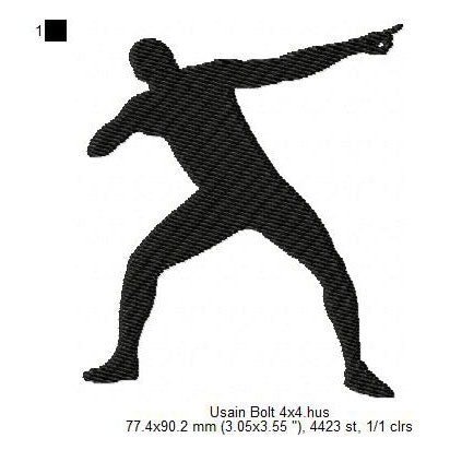 Usain Bolt Jamaican Sprinter Athletics Silhouette Machine Embroidery Digitized Design Files